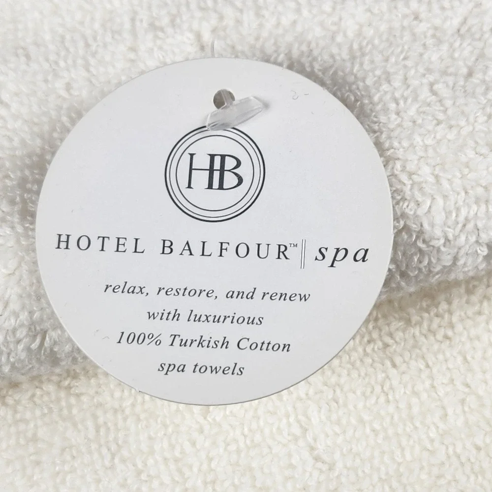 Hotel Balfour Spa Hand Towels Set Of 2 16x28 100% Turkish Cotton White Blue Bath